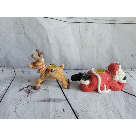 2 Winkles Wonderland 1996 Gift Innovations Santa Set Candle Holders Reindeer - Picture 6 of 12
